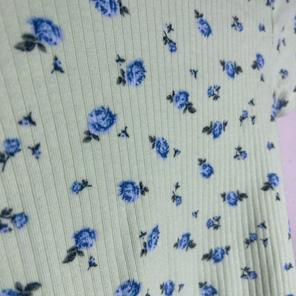 wild fable Light Lime Ribbed Crop Top with Blue Floral Print - Picture 3 of 4